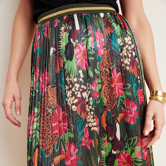 NWOT Anthropologie Farm Rio Bosque Pleated Midi Skirt Z219-40 - Picture 2 of 5